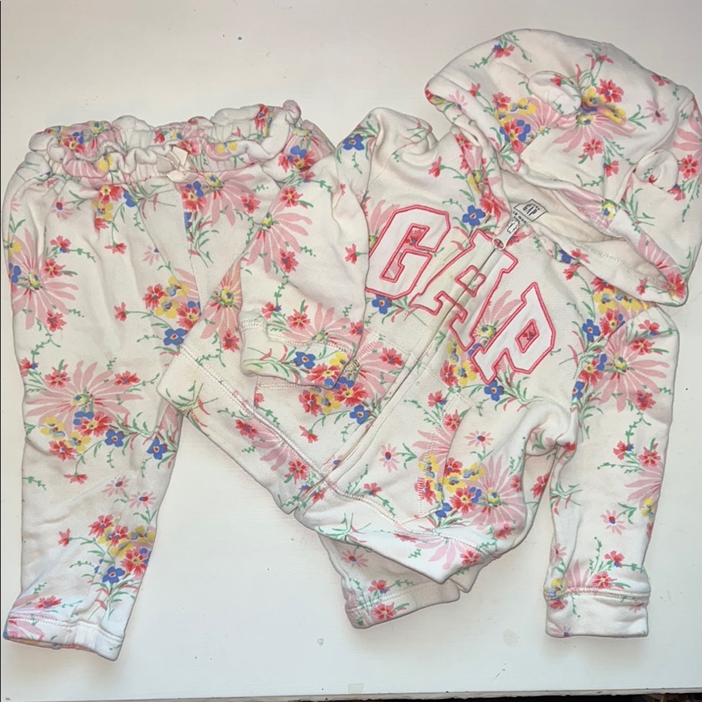 GAP Baby Floral Hoodie and Pants Set - Pink and White